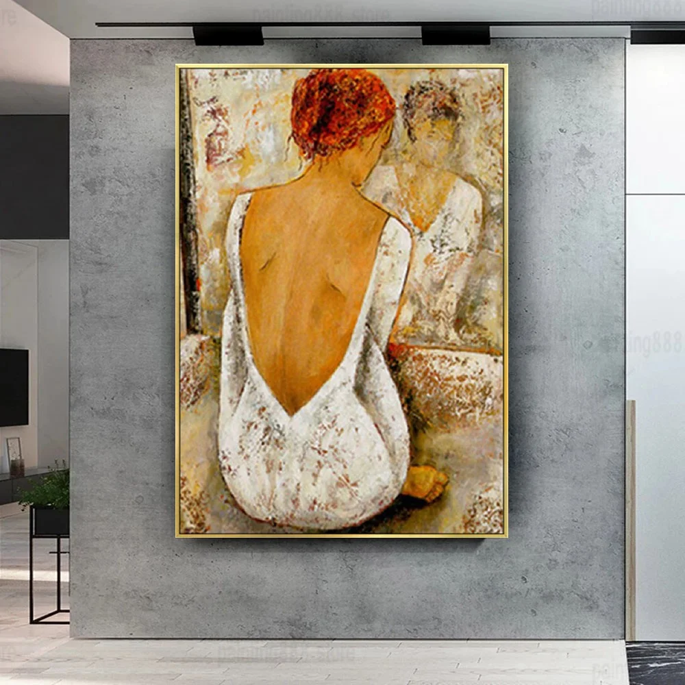 Hand-Pained European White Court Lady Oil Painting Graceful Woman Wall Canvas Picture Bedroom Villa Corridor Aisle Entrance Art