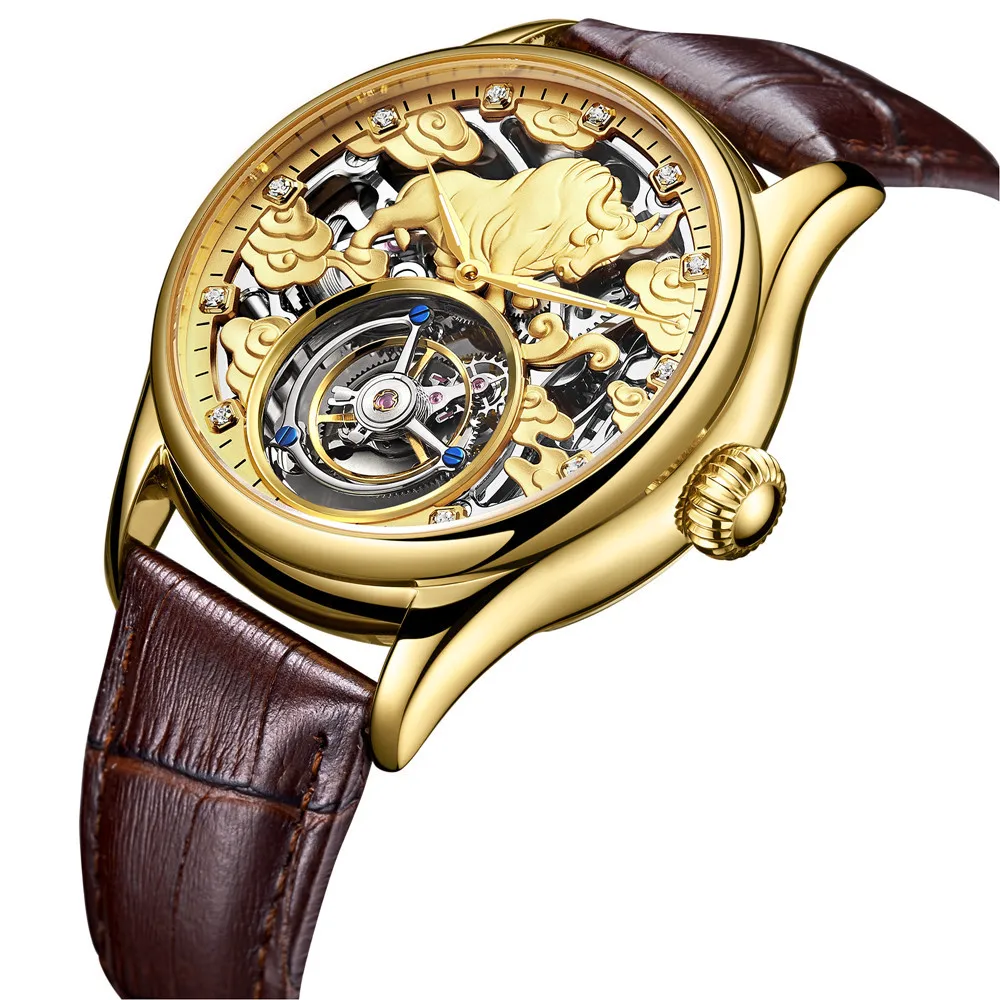 AESOP Men's Skeleton Real Tourbillon Mechanical Hand Wind Wrist Watch Hollow Luminous Cow Dial Brand Sapphire Crystal Wristwatch