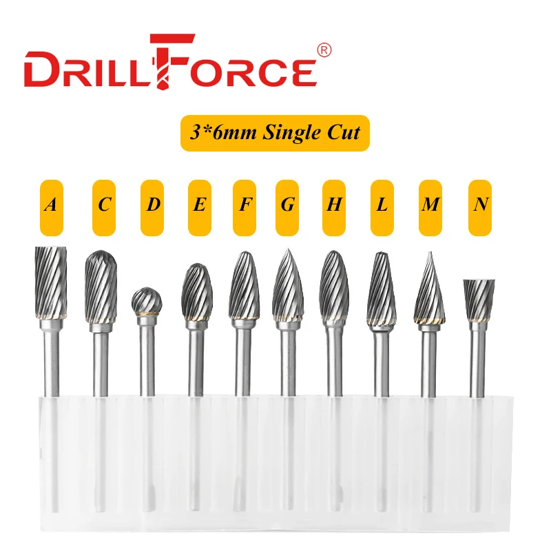 Drillforce 3x6mm Tungsten Carbide Milling Cutter Rotary Tool Burr CNC Engraving Abrasive Metal Drawing Milling Polishing Tools