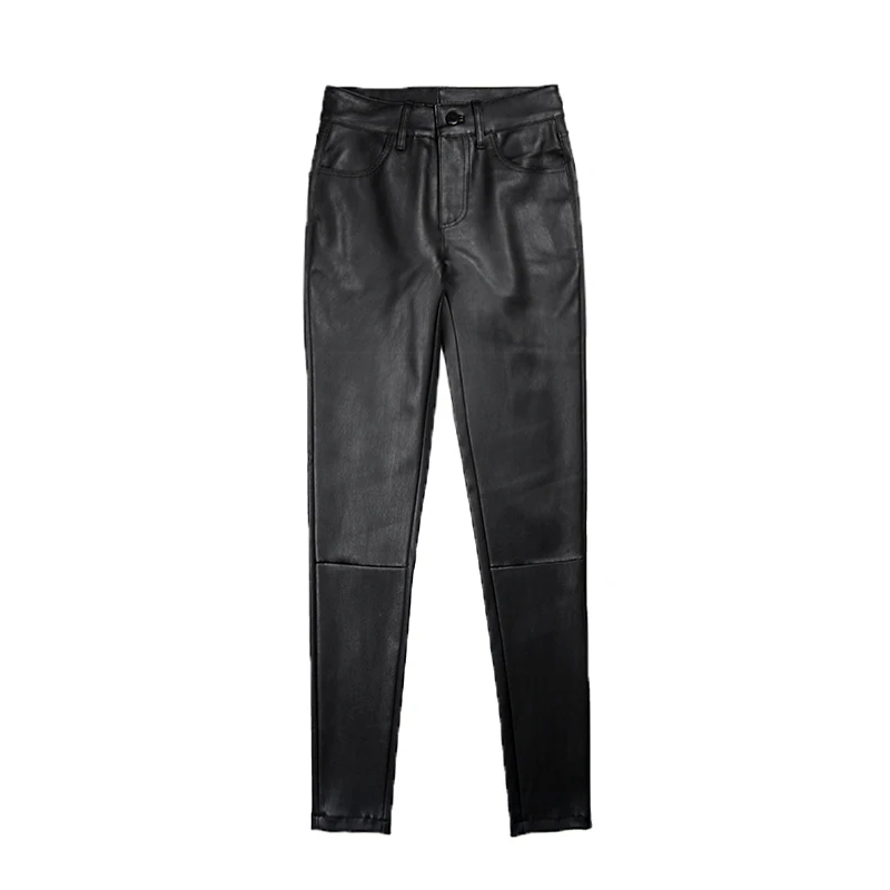 Genuine Leather Pants Women 2023 Winter Tight-Fitting Stretch 100% Sheepskin Boots Trousers Mujer Classic Black Pencil Pantalon