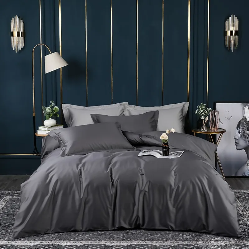 

Solid Gray Egyptian Cotton Luxury Bedding Set High Thread Count Long Staple Weave Silky Soft Breathable Duvet Cover Bed Sheet