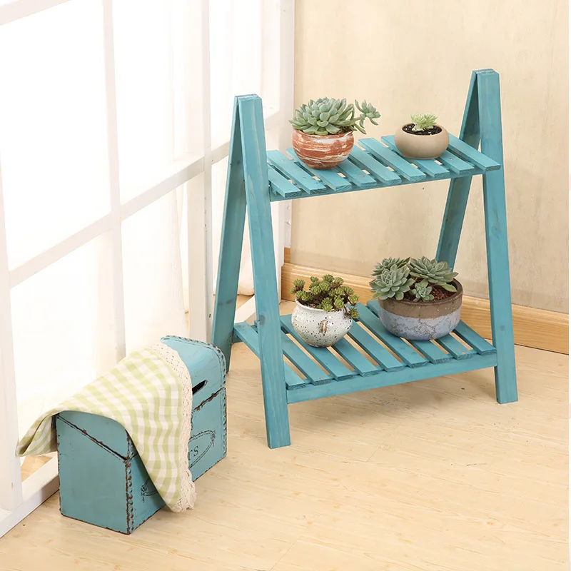 Multi Layers Solid Wood Plant Stand Mediterranean Vintage Plant Shelf Desk Flower Rack Flower Stand Garden Stand Storage Rack