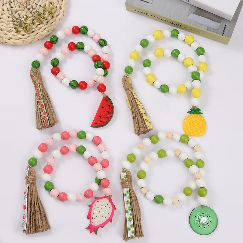 Creative Fashion Fruit Tassel Wood Pendant Color Bead Home Decoration Wooden Bead Garland Hemp Rope Decoration Accesspries