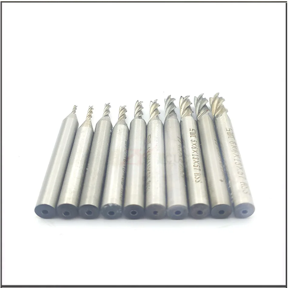 10pcs/set 1.5/2/2.5/3/3.5/4/4.5/5/5.5/6/7/8/9/10mm High Speed Steel 4 Flute End Mill Cutter HSS  straight shank milling cutter