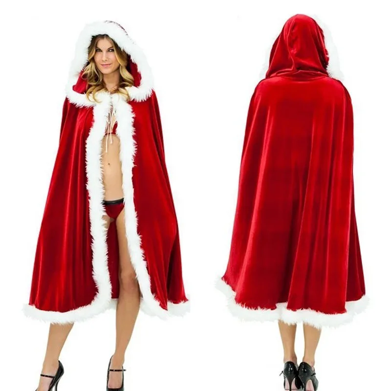 Capa de natal com capuz vermelho feminino para adulto com capuz capa de natal 150cm papai noel longa capa vermelha