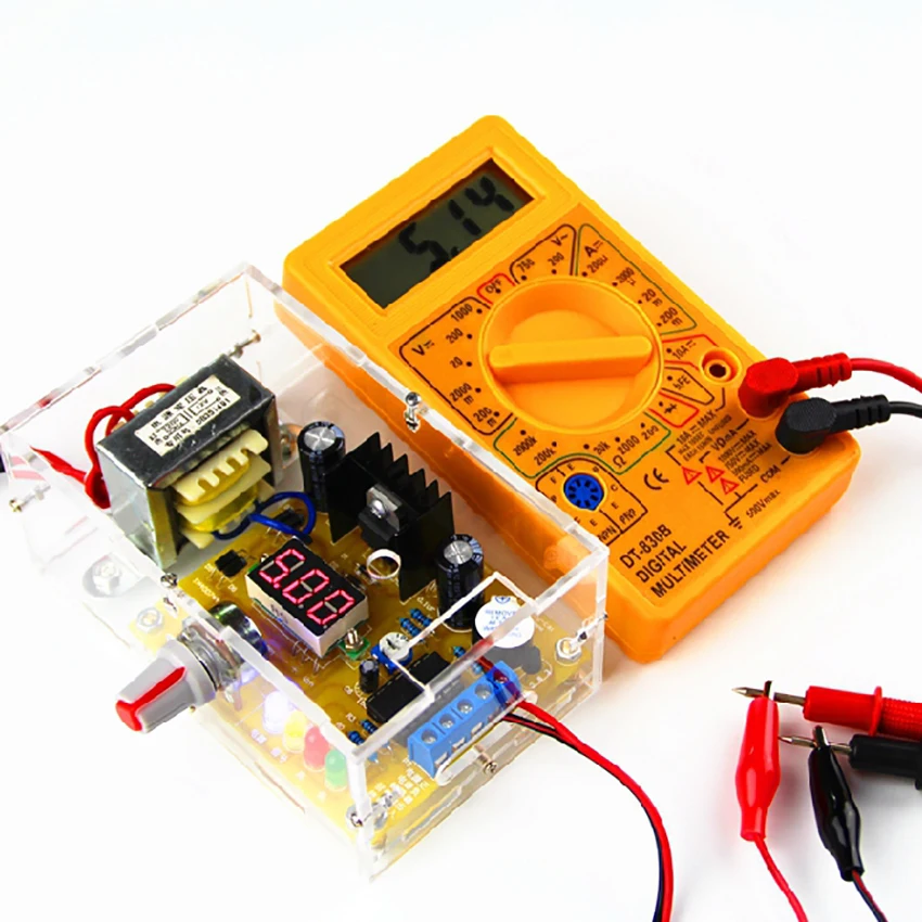 1.2V-12V LM317 Continuously Adjustable Regulated Voltage Power Supply Board DIY Kit, Transformer + Case + Voltmeter, US Plug