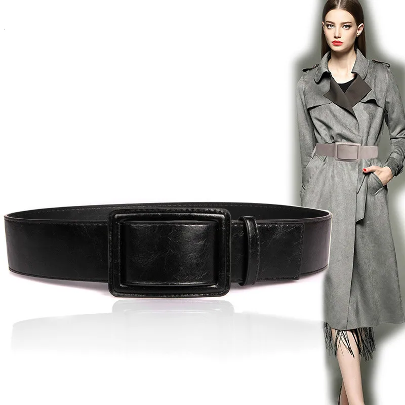 Female Wide Waist sealing Simple Waist Seal Holeless Black Gray Fashion Skirt Sweater Decorative Overcoat  Ladies Wide Belt