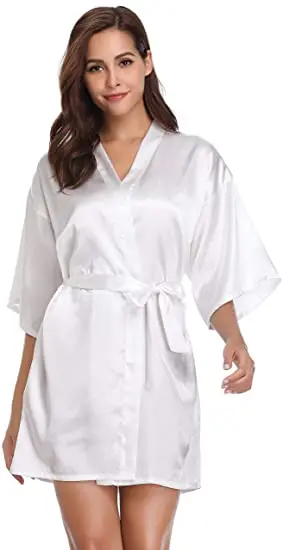 

Women Silk Satin Short Night Robe Solid Kimono Robe Fashion Bath Robe Sexy Bathrobe Peignoir Femme Wedding Bride Bridesmaid Robe