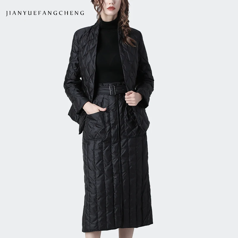 Women 2 Piece Set Jacket and Skirt Winter Plus Size Thicken Warm Black Duck Down 2 Piece Set Womens Outfits Ladies Clothing