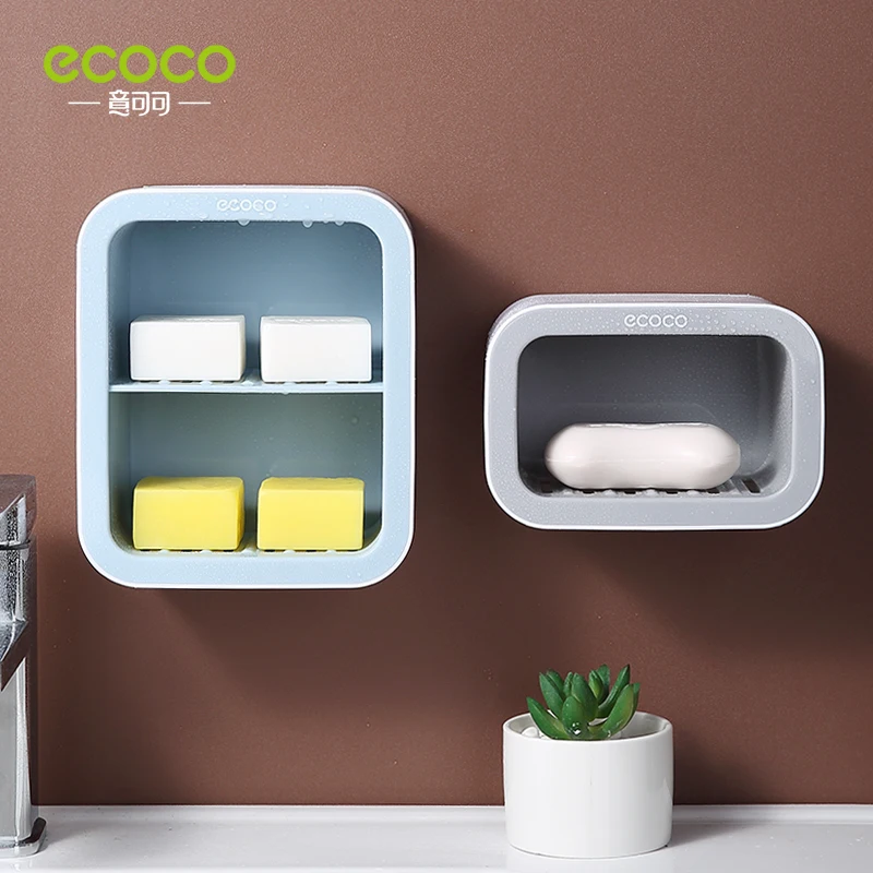 ECOCO Double Drawer Design Wall Mounted Soap Dish Box Bathroom Shower Soap Holder Tray Storage Rack Shelf Bathroom Accessories