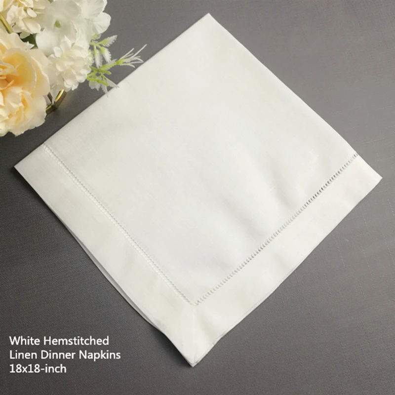 Sef of 12 Handkerchiefs Dinner Napkins Perfec Wedding Napkins White Hemstitched Linen Table Napkins Tea Napkins 18x18/20x20-inch