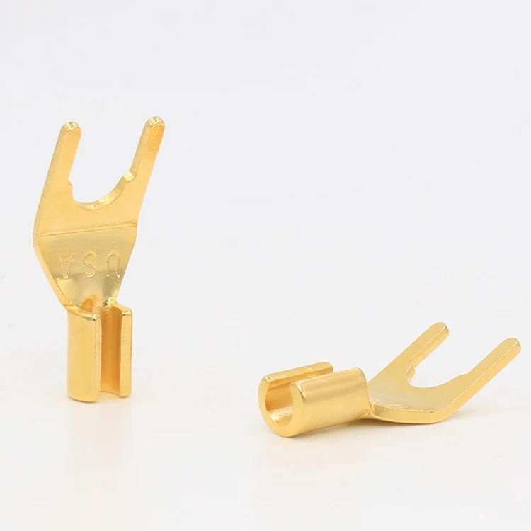 VB431G 12pcs High Quality Gold Plated Spade Plug Speaker Cable Spade Connector Terminal Plug