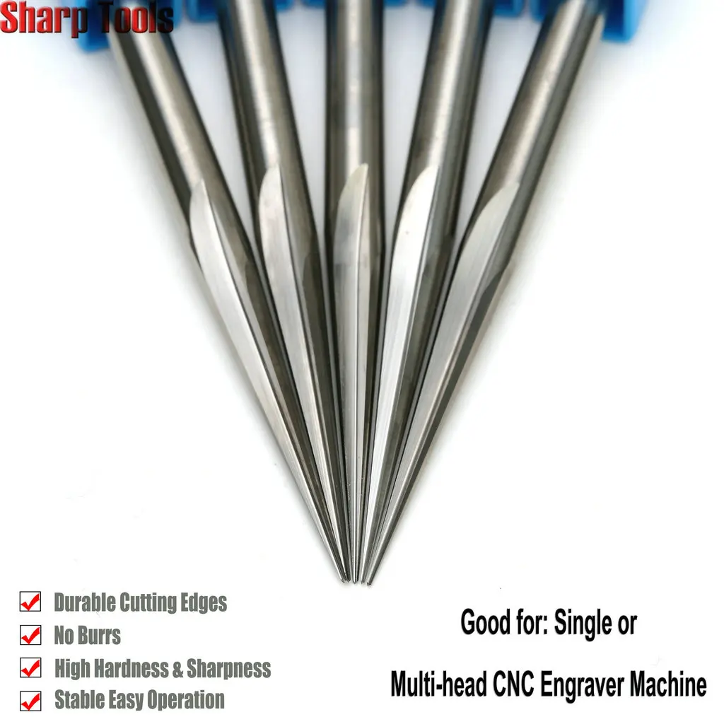 5PC 6*30*80L Tip-0.5mm V Groove Cutter 2 Flutes Straight Carbide Bit Wood Carving Tool CNC End Mill 3D Engraving Milling Cutters