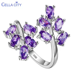 Cellacity Opening adjustable Silver 925 Jewelry Gemstones Ring for Women Amethyst Ruby Powder crystal Plant Leaf Gift Wholesale