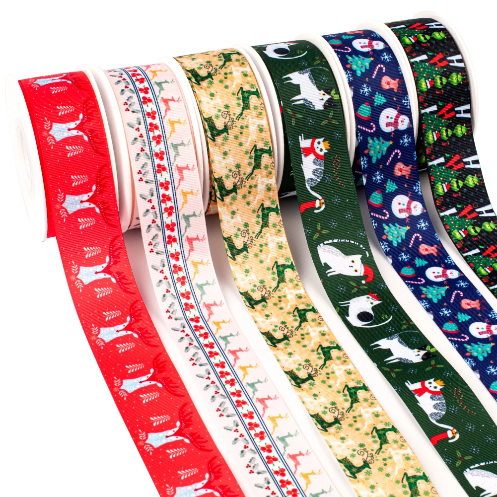 New Designs 50 Yards Merry Christmas 0rnament Printed Grosgrain,satin Ribbon Hair Accessories