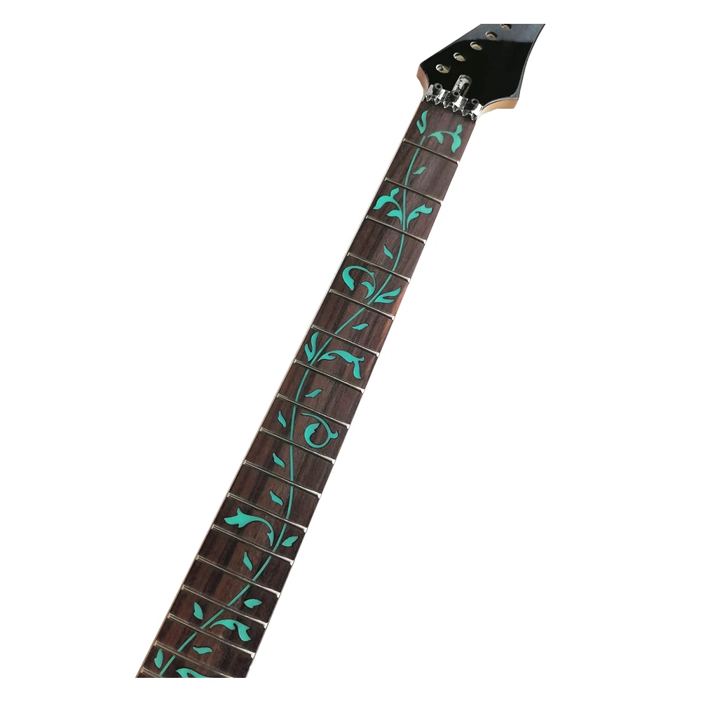 24 Frets Inlay Green Tree Of Lifes Maple Electric Guitar Neck Rosewood Fretboard Black Headstock Guitar Accessories Parts