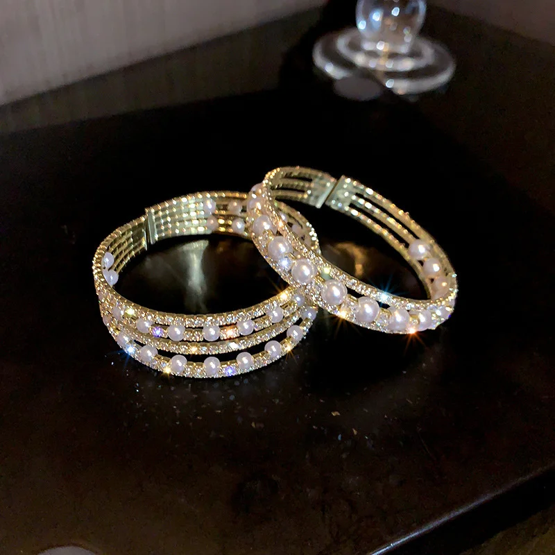 FYUAN Geometric Multilayer Rhinestones Bracelet & Bangles For Women Pearl Cuff Bracelets Weddings Jewelry