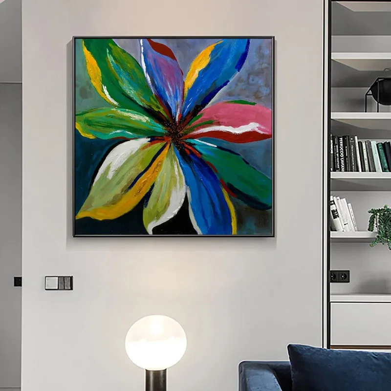 

Whosale Handmade Abstract flower Painting Wall Art Modern Canvas painting Colorful Flowers Picture Home Decor For Living Room