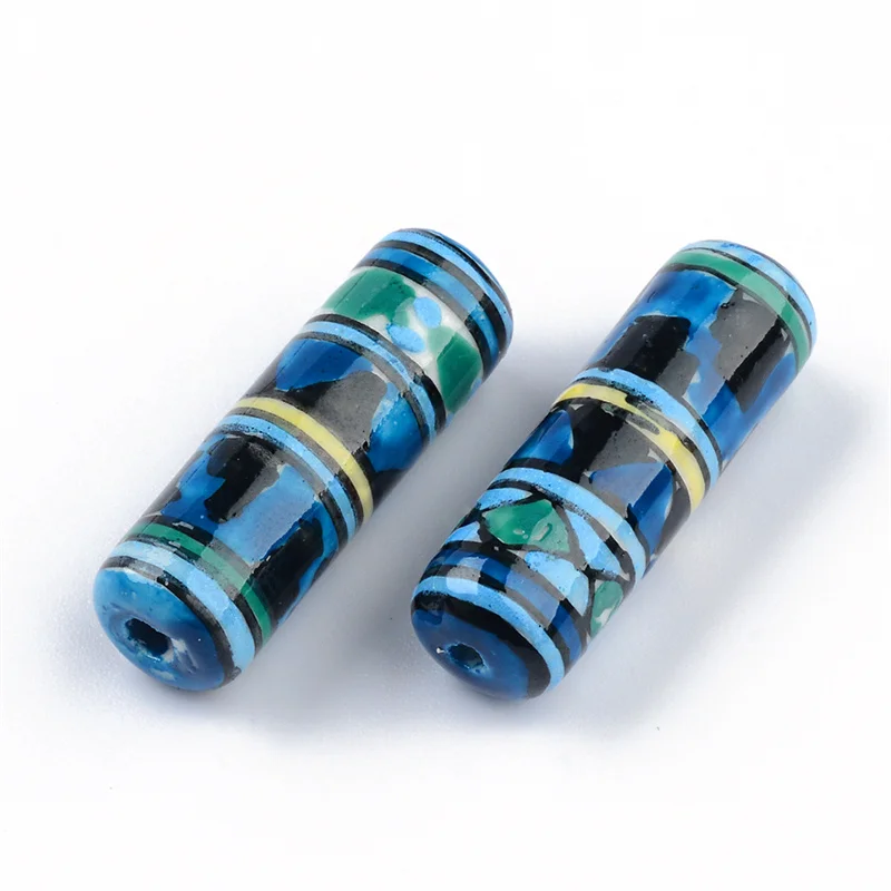 5pcs Striped Cone Ceramic Beads For Jewelry Making Necklace Earrings Hand-painted Flat Fish DIY Ceramic Spacer Beads Accessorie