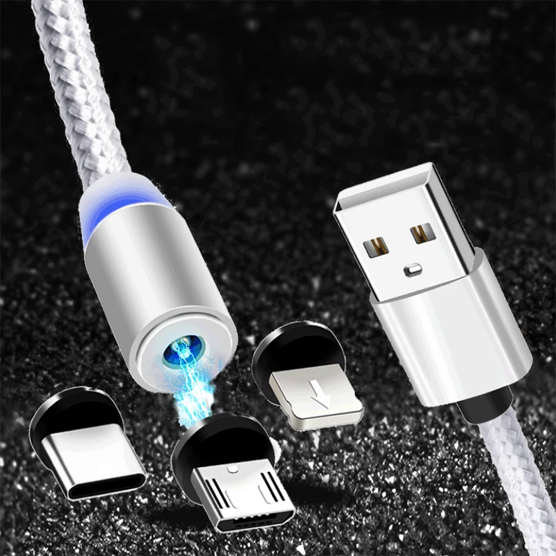 LED Magnetic USB Cable 2.4A Fast Charging Type C Cable Magnet Charger Data Charge Micro USB Cable Mobile Phone Cable USB Cord