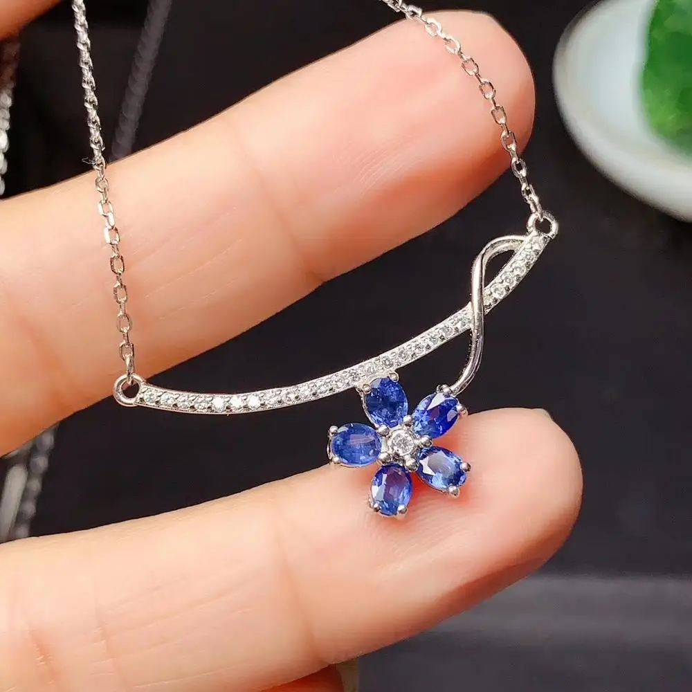 KJJEAXCMY Fine Jewelry 925 Sterling Silver inlaid Natural sapphire Female Miss Girl Woman new Pendant Necklace trendy