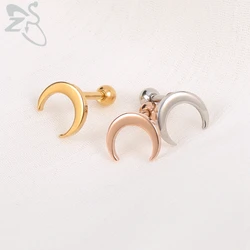 ZS 3 Color Rose Gold Moon Stud Earrings for Women Stainless Steel Cartilage Helix Piercing Earrings Steel Gold Ear Stud Jewelry