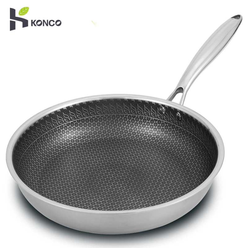 Padella antiaderente in acciaio inossidabile Konco senza fumo d\'olio padella Wok per uso domestico Non rivestita pentola a induzione pentola da