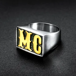 NEW 316L Titanium Steel Plated Gold MC Biker Ring Fashion Hip Hop Rock Men’s Jewelry Stainless Steel Ring drop shipping