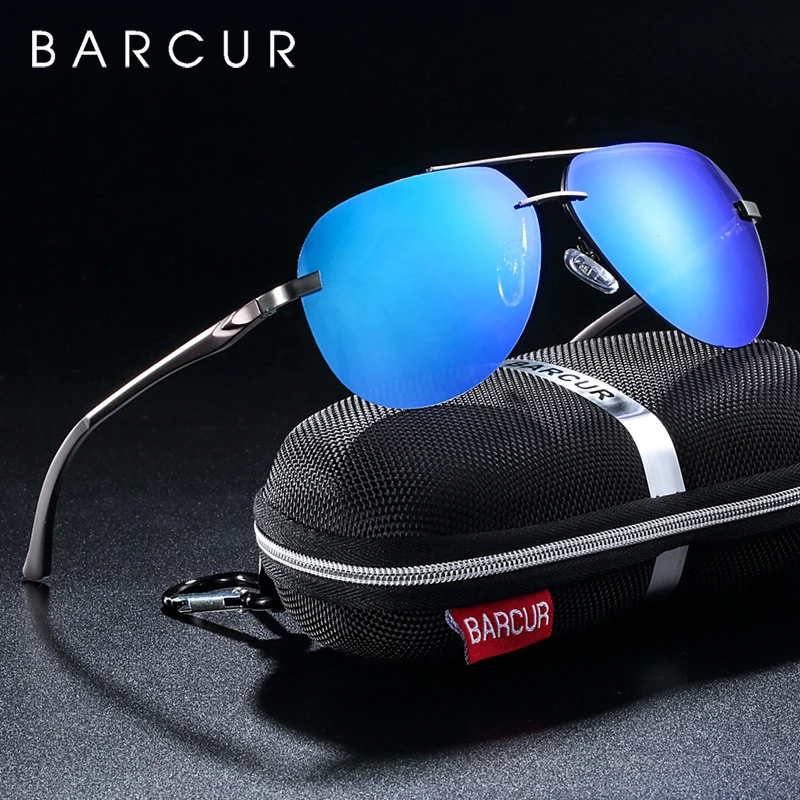 BARCUR Aluminium Magnesium Men's Sports Driving Polarized Sunglasses for Men Al-Mg Stanless Steel Frame Ultra Light Men Glasses