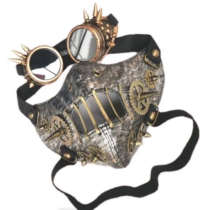 Mężczyźni/kobiety Steampunk Retro gotycka bawełniana skóra zimowa ciepła maska Cosplay Gears długi Spike Face Accessory