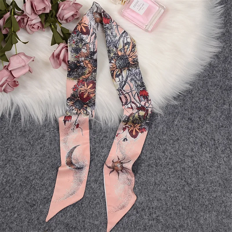 Tree Of Life Scarf Women Luxury Brand Bag Skinny Scarves 2023 New Design Silk Scarf For Ladies Foulard Wrist Towel Neckerchief