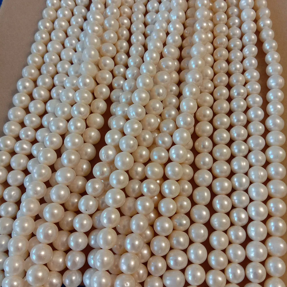 

free shipping DIY PEARL BEADS,16 inch,8-9 mm high luster white round 100% nature freshwater pearl without nuclear