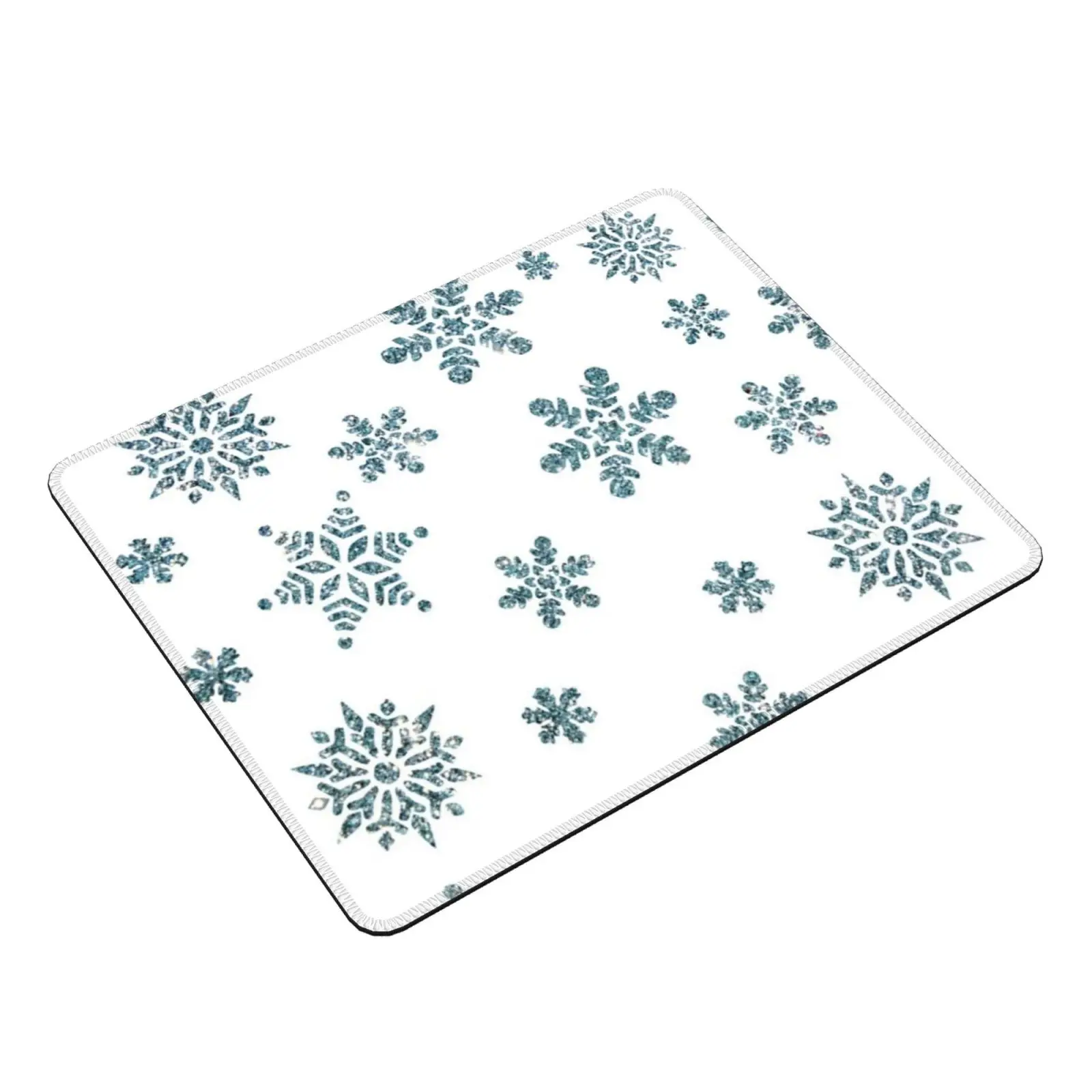 Snowflakes-Snow Mouse Pad DIY Print Winter Snow Flake Blue Sparkling Flakes Year Year End Party