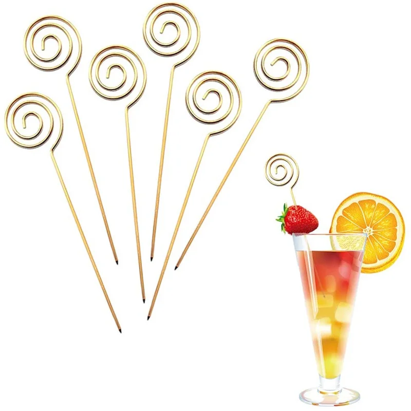 5 Inch Stainless Steel Cocktail Picks Decorative Toothpick Reusable Martini Fruit Picks Garnish Toothpicks for Drinks