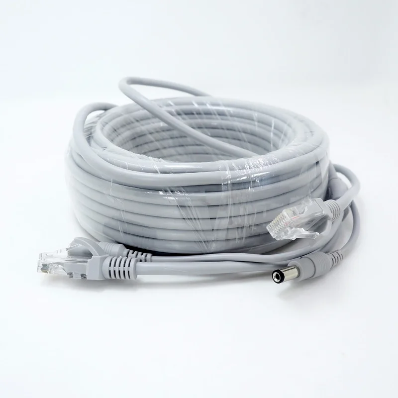 NEW Light Grey NC-15M RJ45+DC 12V Power Lan Cable Network Cables for CCTV Network IP Camera High Quality Cable CCTV Accessories