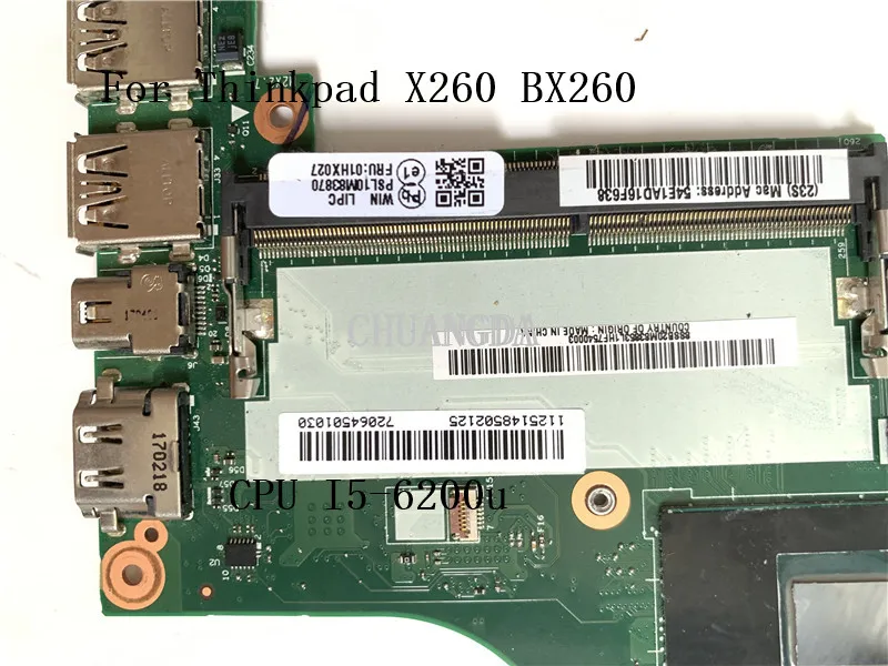 BX260 NM-A531 For Lenovo ThinkPad X260 Laptop Motherboard With i5-6300 CPU   01HX207