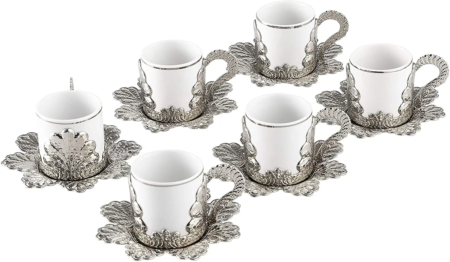 LaModaHome Turkish Coffee Cups with Saucers Set of 6, Porcelain Turkish Arabic Greek Coffee Cup and Saucer, coffee Cup for Women