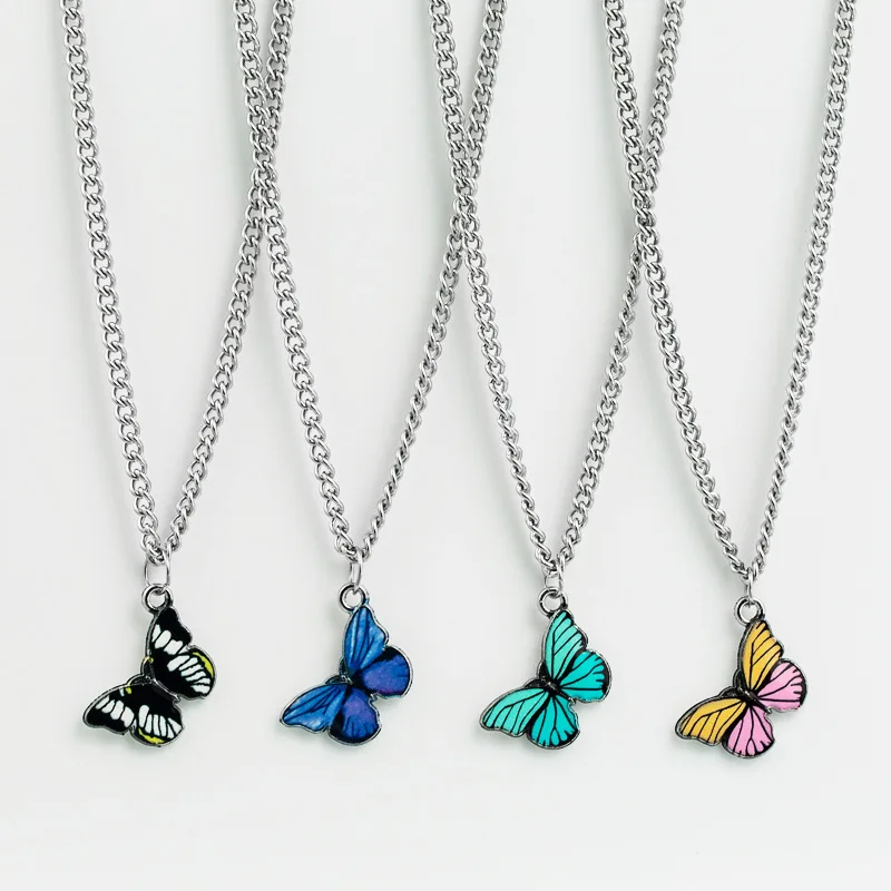 

4pcs High-quality Fashion Color Butterfly Alloy dripping oil spell color temperament hip-hop clavicle necklace