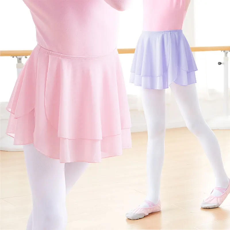 Saia de balé para meninas camadas duplas saia de dança crianças ballet tutu vestido cintura elástica malha saia curta trajes de dança ballet