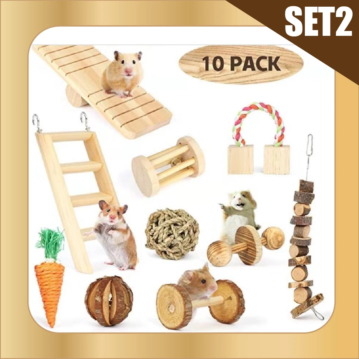 Hamster Chew Toys Set Natural Wooden Hamster Toys and Accessories Teeth Care Molar Toys for Guinea Pigs Syrian Hamster Toy Set.