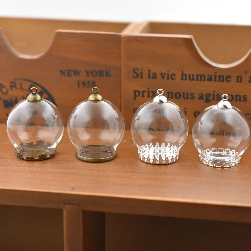 5sets 30*20mm hollow glass globe with setting base beads cap set Glass Bottle glass vials pendant glass bottle jewelry pendant