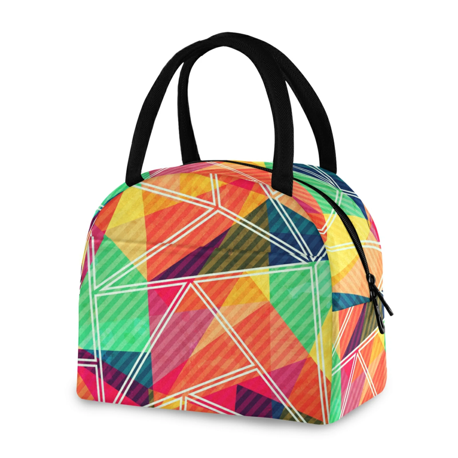 

Colorful Geometric Printing Portable Insulated Lunch Bag For Women Thermal Cooler Bag Bento Pouch Lunch Container Food Box