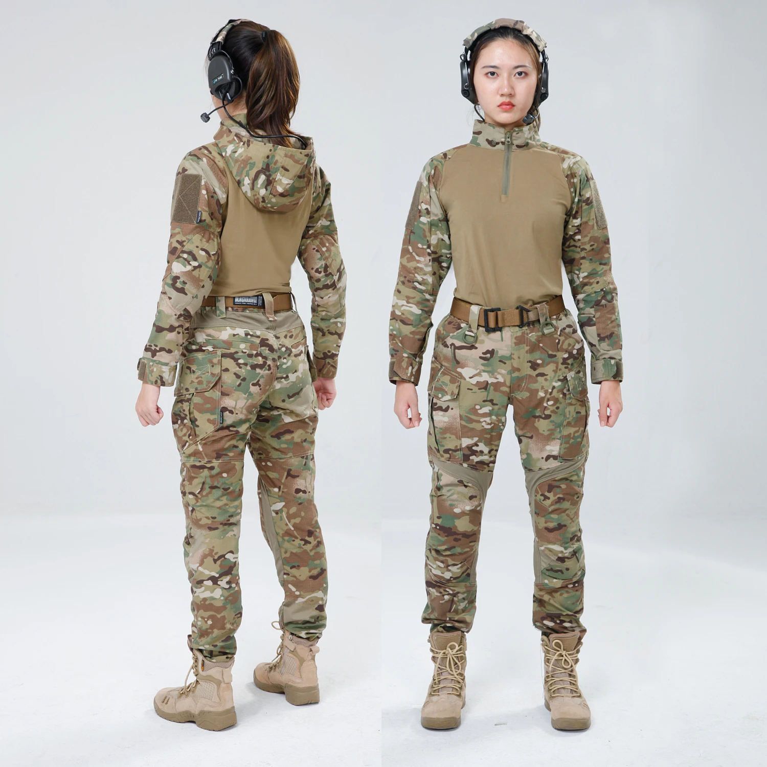 Camouflage Hooded Frog Clothes Tactical Combat Shirt Pants Women Outdoor CS Army Training Sets Spring Autumn Female Sports Suits