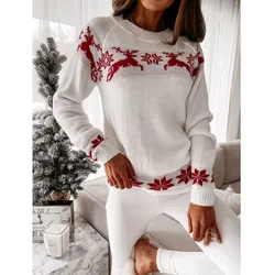 Y2k  Elk Snowflake Women's Christmas Round Neck Sweaters Long Sleeve Print Loose Knit Tops Women's Pullovers Streetwear