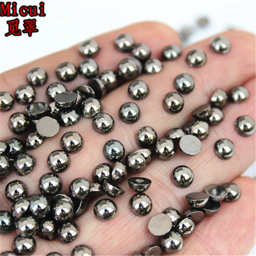 Micui 3 /4/ 6mm Ancient Silver Imitation Pearl Half Round Beads Rhinestone Applique Flatback Crystal DIY Scrapbook MC202