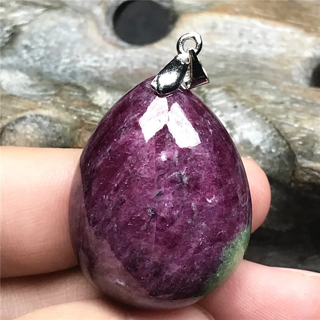 Top Natural Ruby Zoisite Tumbled Pendant Jewelry For Women Men Healing Luck 30x23x11mm Beads Crystal Stone Silver Gemstone AAAAA