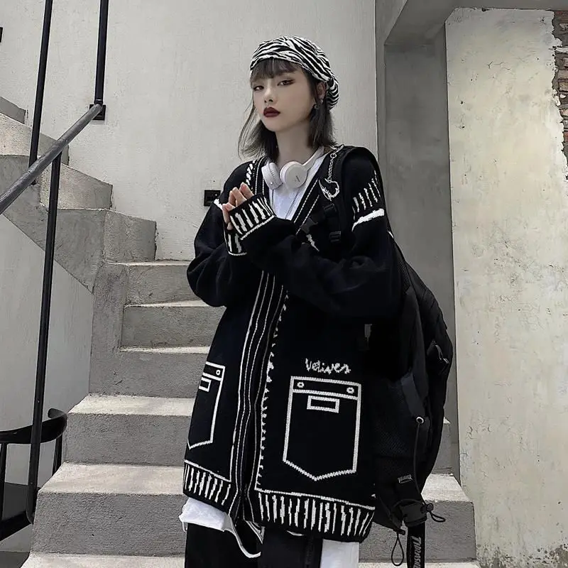 KOSAHIKI 2024 Streetwear stampa Harajuku cardigan giapponesi abbigliamento donna Casual Vintage Retro scollo a V maglie Mujer 11 a004