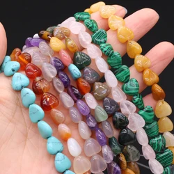 Natural Stone Heart Beads Malachite Agates Crystal Bead Tiger Eye Loose Spacer Beads for DIY Necklace Bracelet Jewelry Making