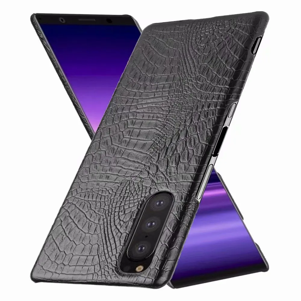 For Sony Xperia 5 Case Luxury Crocodiel Texture PU Leather Back Hard Plastic  Case Cover For Sony Xperia 5 J8210 J8270 J9210