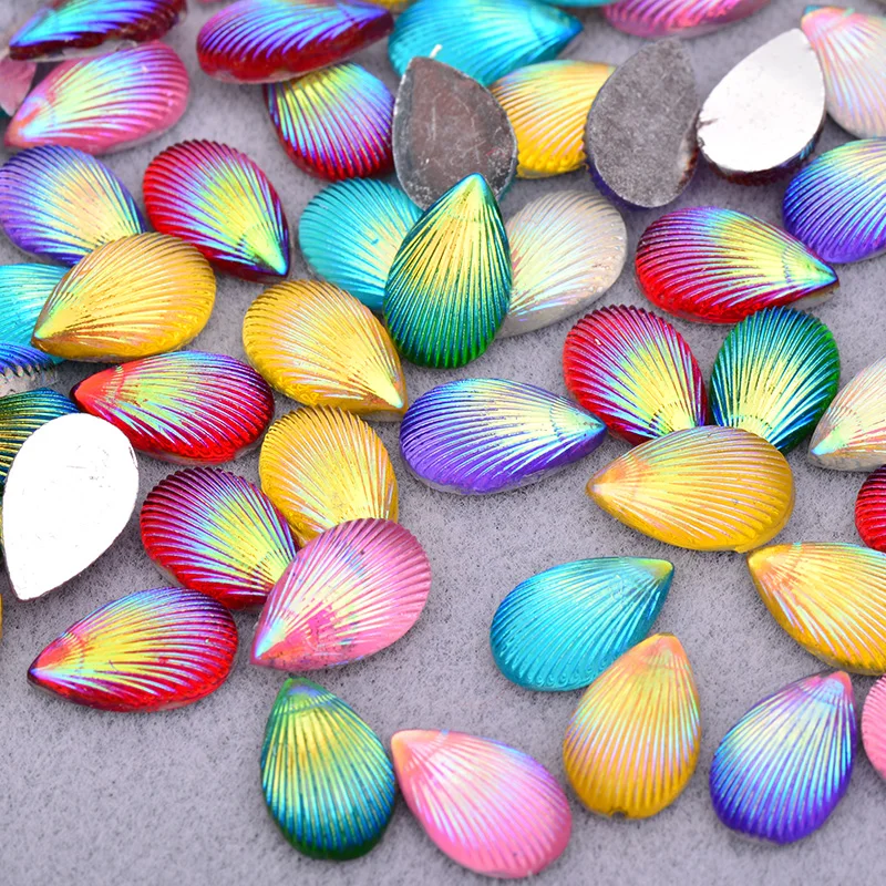 JUNAO 200pcs 7x15mm Glitter Mix Color AB Shell Rhinestone Horse Eye Resin Stones Applique DIY Decoration Crystal Stickers